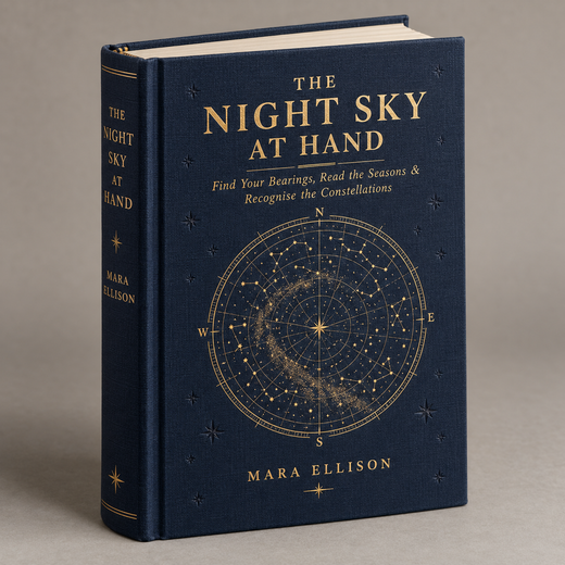 A visual representation of The Night Sky at Hand as a bound book. The guide is a digital ebook.